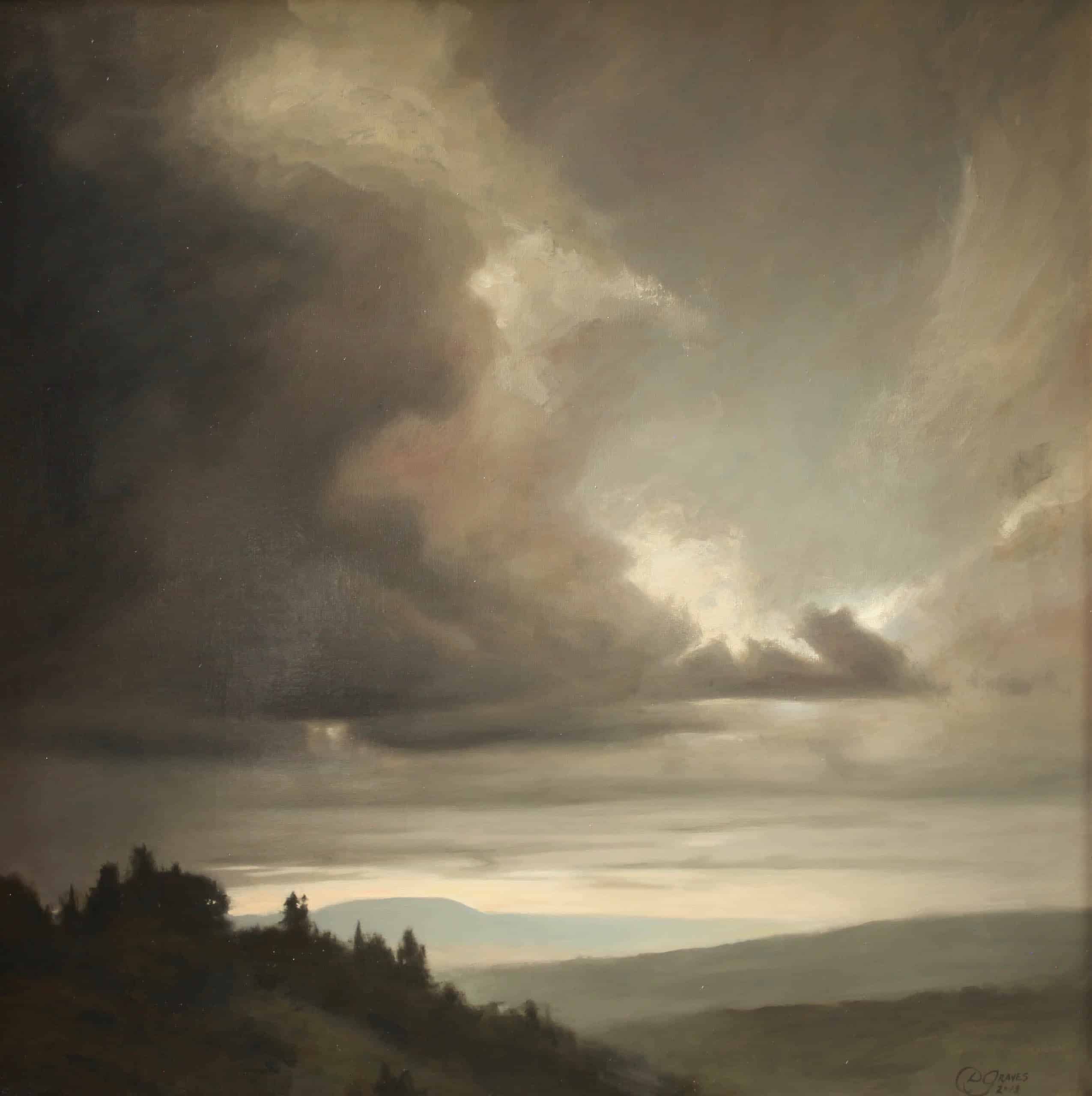 Daniel Graves, Storm over Florence, Oil on canvas, 122 x 122 cm, 2018