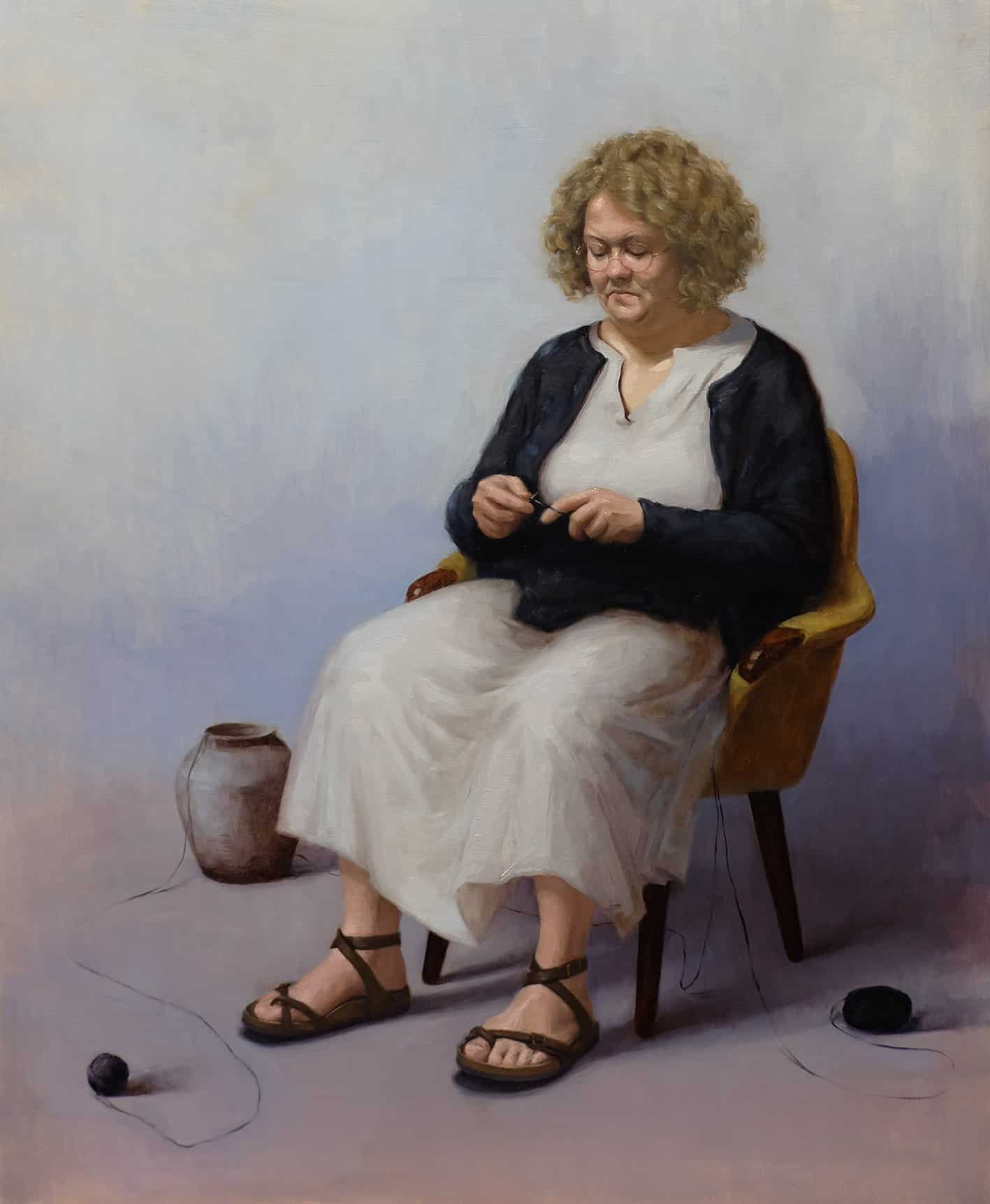 Anne Koldsø, "Quiet preperations for convent life", Oil on canvas 60 x 73 cm, 2020