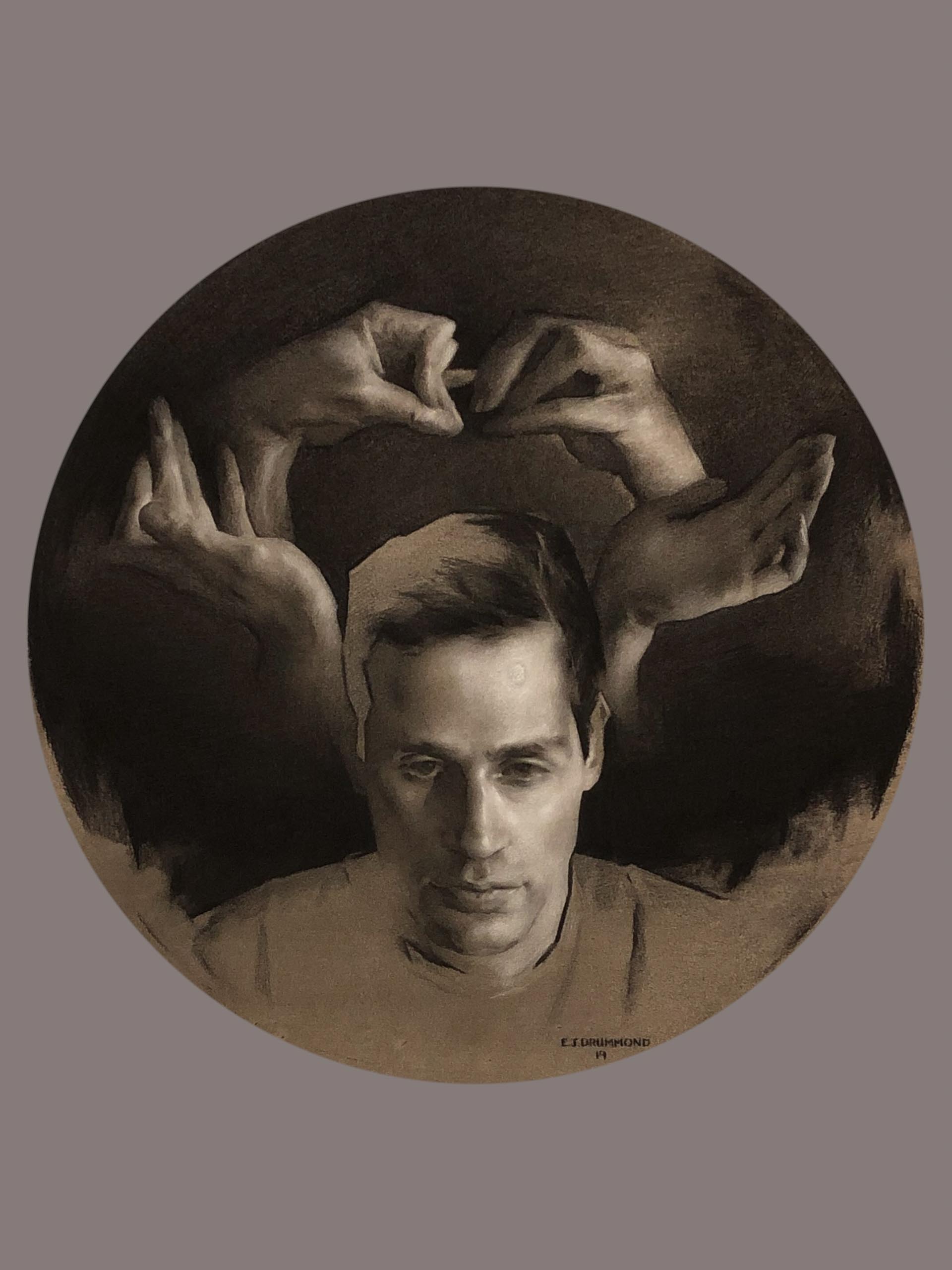 Eric J. Drummond, Puzzle, Charcoal and white chalk on toned Strathmore paper, 80 x 80 cm, 2019.