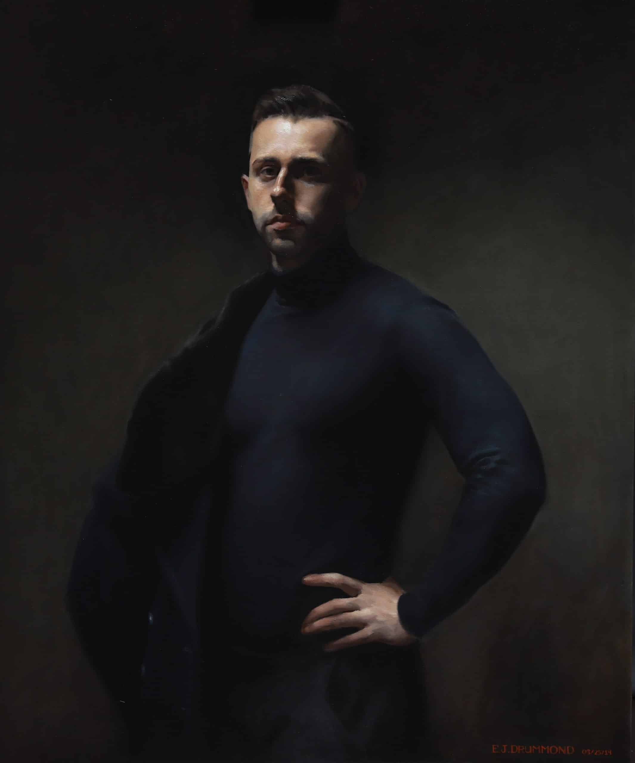 Eric J. Drummond, Self portrait in navy blue, Oil on linen, 110 x 90 cm, 2019