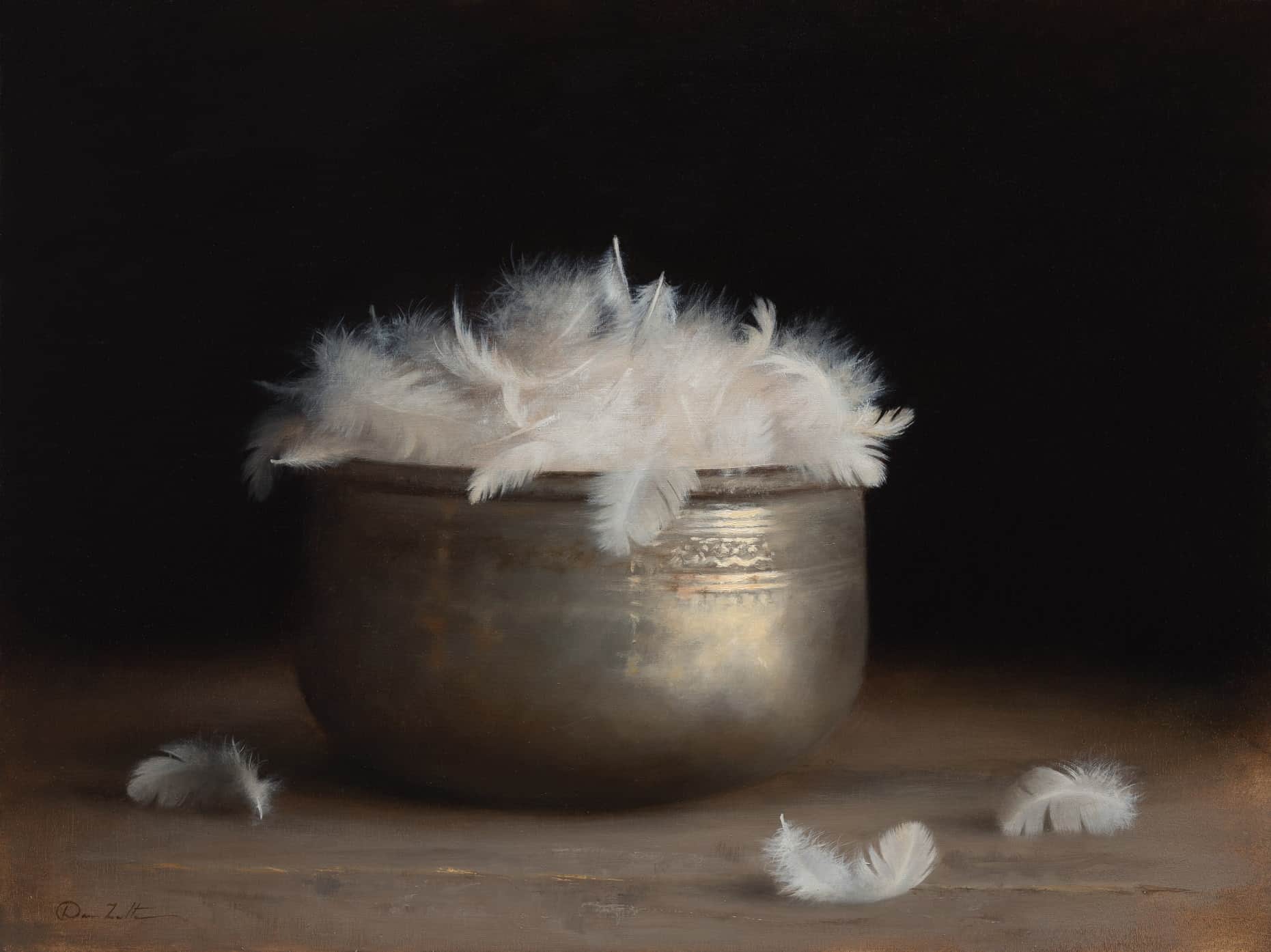Dana Zaltzman, Feathers, Oil on wood, 30 x 40 cm, 2021