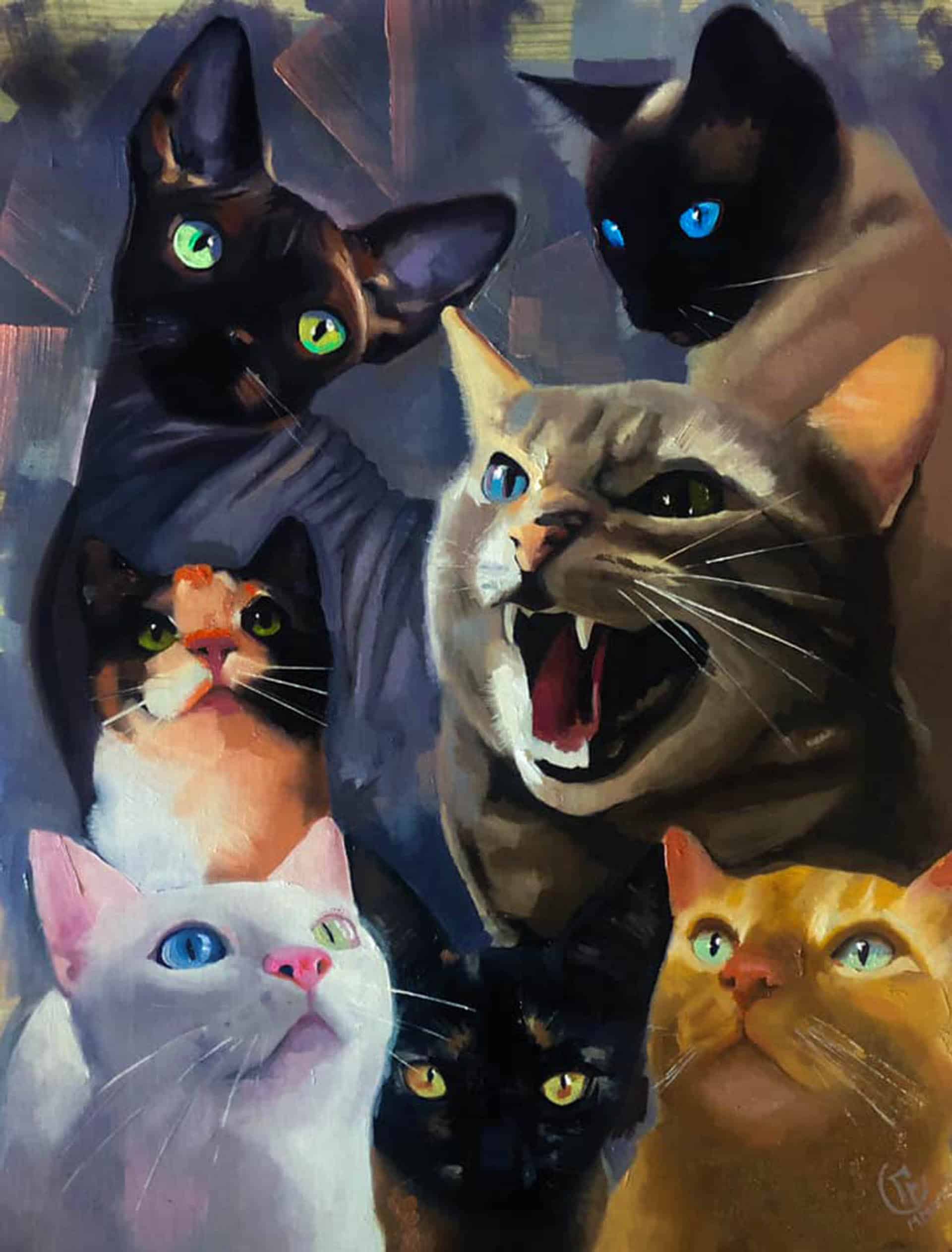 Emilia Cantor, "Cats", Oil on linen, 24 x 18 in. 2021