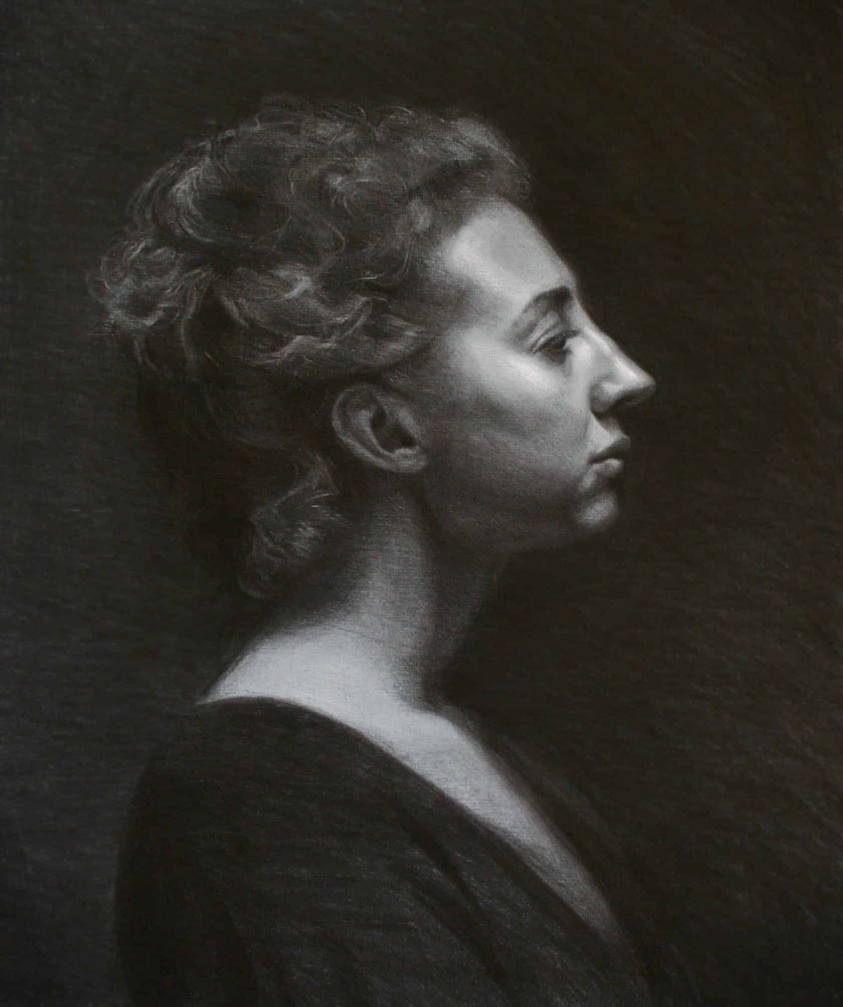 Gala Gilan, "Claudia", Charcoal and white chalk on toned paper, 50 X 60 cm, 2013