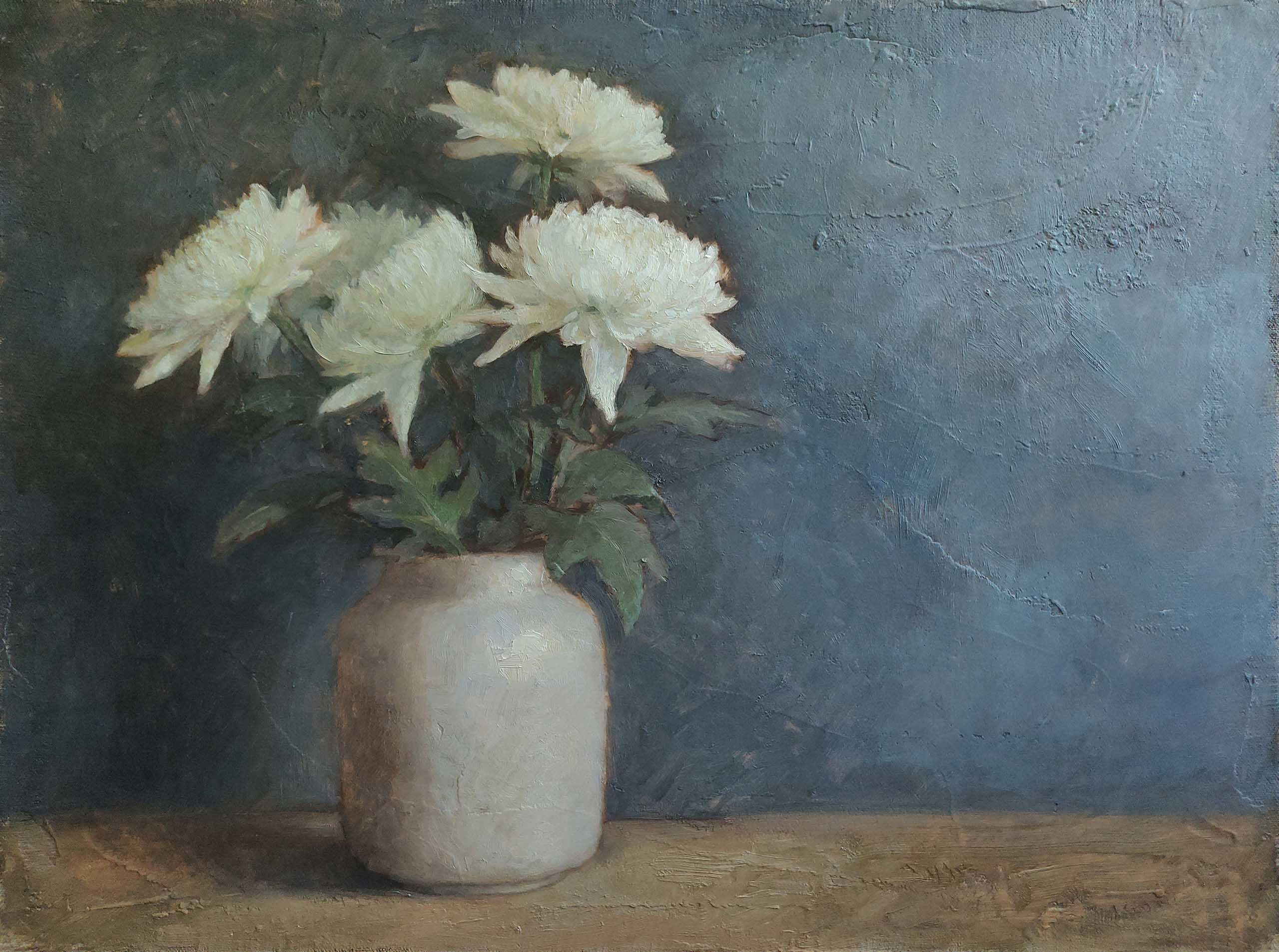 Jacky Chan, "Arrangement of white chrysanthemums", Oil on canvas, 60 x 40 cm, 2021