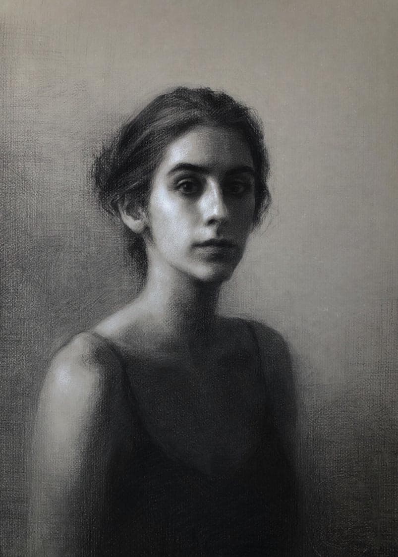 Erica Arcudi, Autoritratto, Charcoal and white chalk on toned paper, 66 x 48 cm, 2019 featured image
