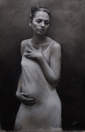 Per Olav Olsen, Maternal Awakening, Charcoal and white chalk on handtoned paper, 60 x 110 cm, 2019 (Not for Sale) Per Olav Olsen, Maternal Awakening, Charcoal and white chalk on handtoned paper, 60 x 110 cm, 2019 (Not for Sale)