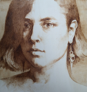 Dasha Belokrylova, 'Self-Portrait', Burned on wood, 19.5x18.5 cm, 2019 Dasha Belokrylova, 'Self-Portrait', Burned on wood, 19.5x18.5 cm, 2019