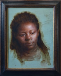 Oil on paper mounted on wood<br />
48 x 38,5 cm<br />(framed)<br />2018 In Thought