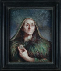 "Sognatrice", Oil on canvas mounted on wood, 68 x 78 cm (framed), 2018 Sognatrice