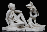 Terracotta <br /> H40 cm <br />2014 The Bathing Girl and the Sea Dragon