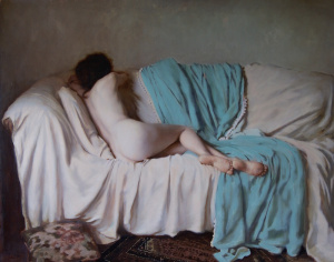 "Resting Nude", Oil on linen, 76x61 cm (30x24 in), 2021 Carla Paine, "Resting Nude", Oil on linen, 76x61 cm (30x24 in), 2021