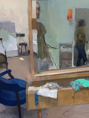 Carolyn Pyfrom, "Green Mirror", Oil on linen, 89x68.5 cm (35x27 in), 2020 Carolyn Pyfrom, "Green Mirror", Oil on linen, 89x68.5 cm (35x27 in), 2020