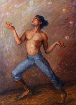 Denise Melvin, "The Juggler", Oil on linen, 130x100 cm, 2021 Denise Melvin, "The Juggler", Oil on linen, 130x100 cm, 2021