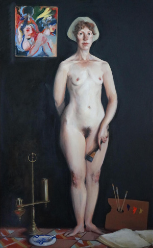 Ireland Wisdom, "Portrait Of Vivian the Painter!", Oil on jute, 183x114 cm (72x 45 in), 2021 Ireland Wisdom, "Portrait Of Vivian the Painter!", Oil on jute, 183x114 cm (72x 45 in), 2021