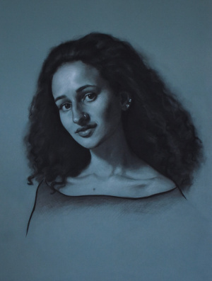 Phoebe Hicks, "Safya", Charcoal and chalk, 46x61 cm (18x24 in), 2020 Phoebe Hicks, "Safya", Charcoal and chalk, 46x61 cm (18x24 in), 2020
