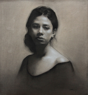 Ola Alaa El Din, "Self Portrait", Mixed media on toned paper mounted on wood, 50x50 cm, 2021 Ola Alaa El Din, "Self Portrait", Mixed media on toned paper mounted on wood, 50x50 cm, 2021