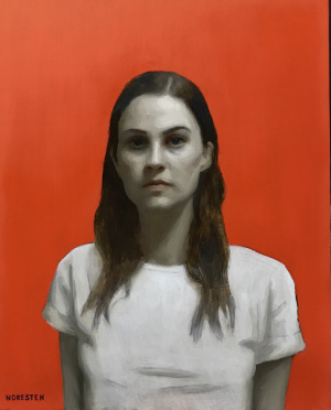 Britta Noresten, "Red Frauke", Oil on panel, 30x24 cm, 2021 Britta Noresten, "Red Frauke", Oil on panel, 30x24 cm, 2021