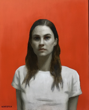 Britta Noresten, "Red Frauke", Oil on panel, 30x24 cm, 2021 Britta Noresten, "Red Frauke", Oil on panel, 30x24 cm, 2021