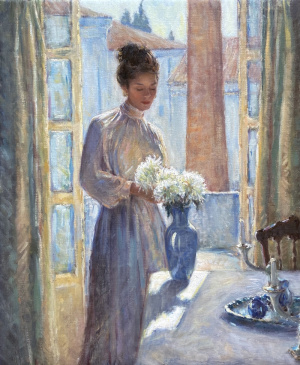 Tina Oršolić Dalessio "Self-Portrait with Chrysanthemums", Oil on canvas, 60x50 cm, 2020 Tina Oršolić Dalessio, "Self-Portrait with Chrysanthemums", Oil on canvas, 60x50 cm, 2020