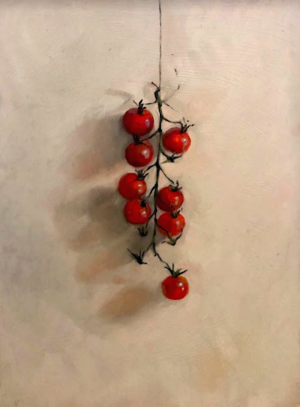 Clementine Hanbury, "Vine Tomatoes", Oil on panel, 40x30 cm, 2021 Clementine Hanbury, "Vine Tomatoes", Oil on panel, 40x30 cm, 2021
