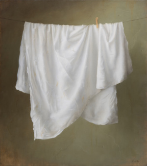 Dana Zaltzman, "White Cloth", Oil on wood, 90x80 cm, 2021 Dana Zaltzman, "White Cloth", Oil on wood, 90x80 cm, 2021