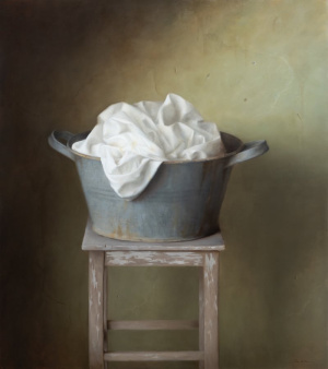 Dana Zaltzman,"Wash Tub", oil on wood, 90x80 cm, 2021 Dana Zaltzman,"Wash Tub", oil on wood, 90x80 cm, 2021
