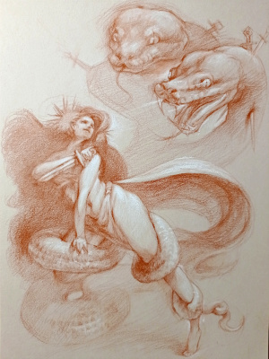 Meari Hatagaya, "Hebi", Sanguine and chalk on toned paper, 29x21 cm, 2021 Meari Hatagaya, "Hebi", Sanguine and chalk on toned paper, 29x21 cm, 2021