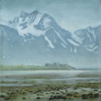 "Summer in Rotsund", Oil on canvas, 30 x 30 cm, 2021 Rudi Caeyers, "Summer in Rotsund", Oil on canvas, 30 x 30 cm, 2021