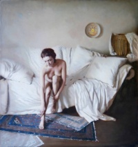 "Before the bath", Oil on linen, 32 x 30 in. 2021 Carla Paine, "Before the bath", Oil on linen, 32 x 30 in. 2021