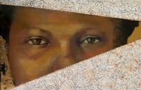"Observe", Lacquer, Gold & Eggshell on Board, 10 x 12 in. 2021