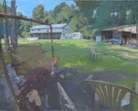 "View of the Barn and the Garage", Oil on linen, 24 x 30 in. 2011-2019 Peter Van Dyck, View of the Barn and the Garage, Oil on linen, 24 x 30 in. 2011-2019