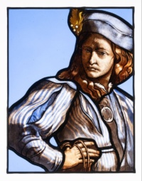 "David - Copy after Guido Cagnacci", Stained glass window, 42,5 x 32,5 cm, 2020 Virginie Vandeputte, David - Copy after Guido Cagnacci, Stained glass window, 42,5 x 32,5 cm, 2020