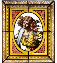 "Girl in the yellow dress", Stained glass window, 45 x 53 cm, 2020 Virginie Vandeputte, Girl in the yellow dress, Stained glass window, 45 x 53 cm, 2020