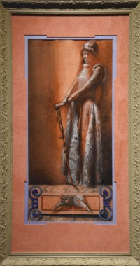 "Le Regard", Sanguine and sauce on hand toned paper, 110 x 40 cm, 2023 Virginie Vandeputte, Le Regard, Sanguine and sauce on hand toned paper, 110 x 40 cm, 2023