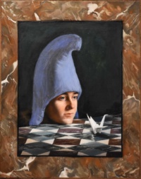 "Sailing Away", Oil and tempera grassa (lapis lazuli) on oak panel, 60 x 40, 2022 Virginie Vandeputte, Sailing Away, Oil and tempera grassa (lapis lazuli) on oak panel, 60 x 40, 2022