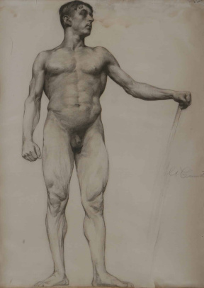 19th C Figure drawing, 51x46 cm 19th C Figure drawing, 51x46 cm