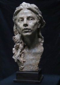 "In Recent Days", Stained Plaster on Walnut Wood Base, 22 x 9 x 10 in. 2013 Alicia Ponzio, In Recent Days, Stained Plaster on Walnut Wood Base, 22 x 9 x 10 in. 2013