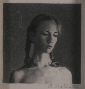 Atle Skudal, Advanced Painting (third year), Portrait of Anastasia, Pencil on paper, 9x9 cm, 2002 Atle Skudal, Advanced Painting (third year), Portrait of Anastasia, Pencil on paper, 9x9 cm, 2002