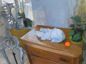 Carolyn Pyfrom, Cast and skeleton, Oil on linen, 30 x 40 in. 2021 Carolyn Pyfrom, Cast and skeleton, Oil on linen, 30 x 40 in. 2021
