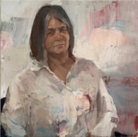 "Jan", Oil on linen, 24 x 24 in. 2019 Carolyn Pyfrom, Jan, Oil on linen, 24 x 24 in. 2019