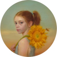 "Dear Sunflower", Oil on canvas, 16 x 16 in. 2021 Chanel Cha, Dear Sunflower, Oil on canvas, 16 x 16 in. 2021