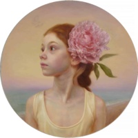 "Happy Tomorrow", Oil on wood panel, 16 x 16 in. 2021 Chanel Cha, Happy Tomorrow, Oil on wood panel, 16 x 16 in. 2021