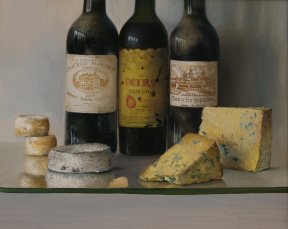 Costanza Papasogli Tacca, French wines and cheeses, Oil on Canvas 50 x 60 cm, 2019 Costanza Papasogli Tacca, French wines and cheeses, Oil on Canvas 50 x 60 cm, 2019