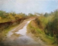 "Early morning country road", Oil on canvas board, 30 x 24 cm, 2020 Daniela Roughsedge, "Early morning country road", Oil on canvas board, 30 x 24 cm, 2020