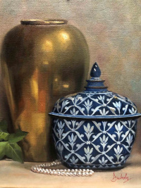 Duhita Samaiyar, "Ivy and Pearls", Oil on linen, 35 x 30 cm, 2021