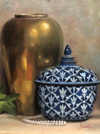 "Ivy and Pearls", Oil on linen, 35 x 30 cm, 2021 Duhita Samaiyar, "Ivy and Pearls", Oil on linen, 35 x 30 cm, 2021