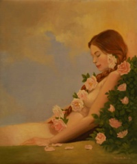 "The braid of roses", Oil on canvas, 42 x 50 cm, 2021 Elisabeth Andersson Lindberg, The braid of roses, Oil on canvas, 42 x 50 cm, 2021