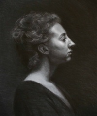 "Claudia", Charcoal and white chalk on toned paper, 50 x 60 cm, 2013 Gala Gilan, "Claudia", Charcoal and white chalk on toned paper, 50 X 60 cm, 2013