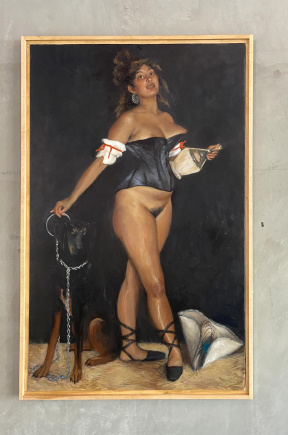 Ireland Wisdom, Sex and security, Oil on jute ,Framed in maple, 6 x 4 ft. 2021 Ireland Wisdom, Sex and security, Oil on jute ,Framed in maple, 6 x 4 ft. 2021