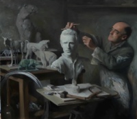 "Dad sculpting me", Oil on linen, 104 x 120 cm, 2016 Jamie Coreth, Dad sculpting me, Oil on linen, 104 x 120 cm, 2016